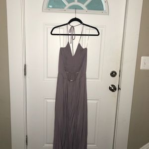 Satin open back halter dress